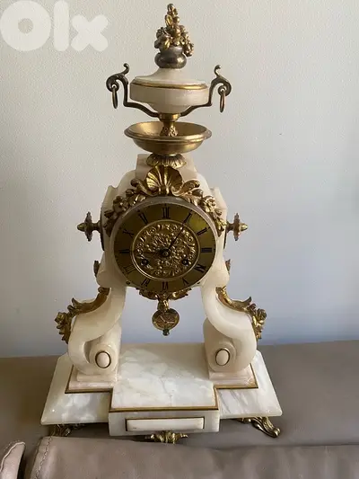 old french alabaster marble clock. works