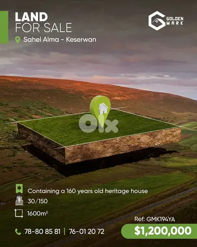 GMK194YA Land For Sale in Sahel Alma Containing a 160 years old House