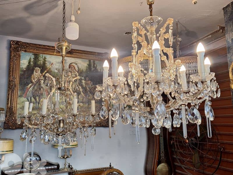 2 antique original czech marrie theresa crystal chandeliers 0