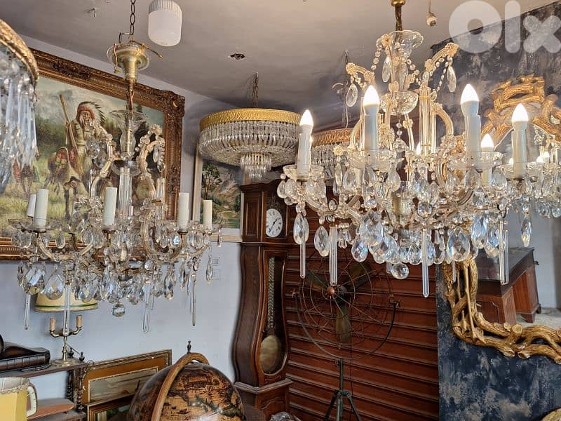 2 antique original czech marrie theresa crystal chandeliers 1