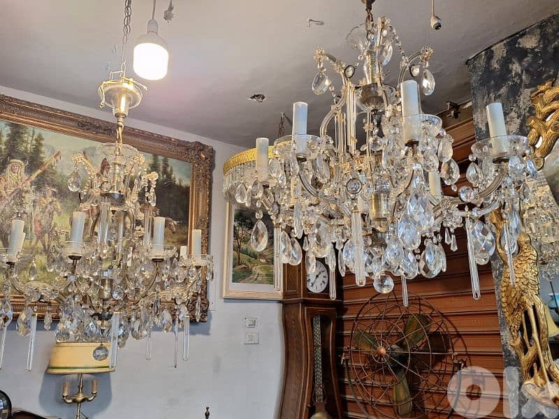 2 antique original czech marrie theresa crystal chandeliers 3