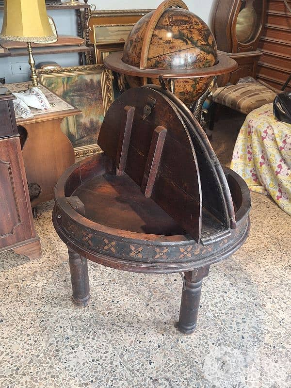 antique rustic round solid wood and bronze table 4
