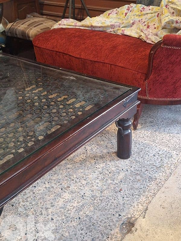 antique solid wood and iron coffee table 4