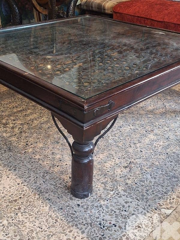 antique solid wood and iron coffee table 5