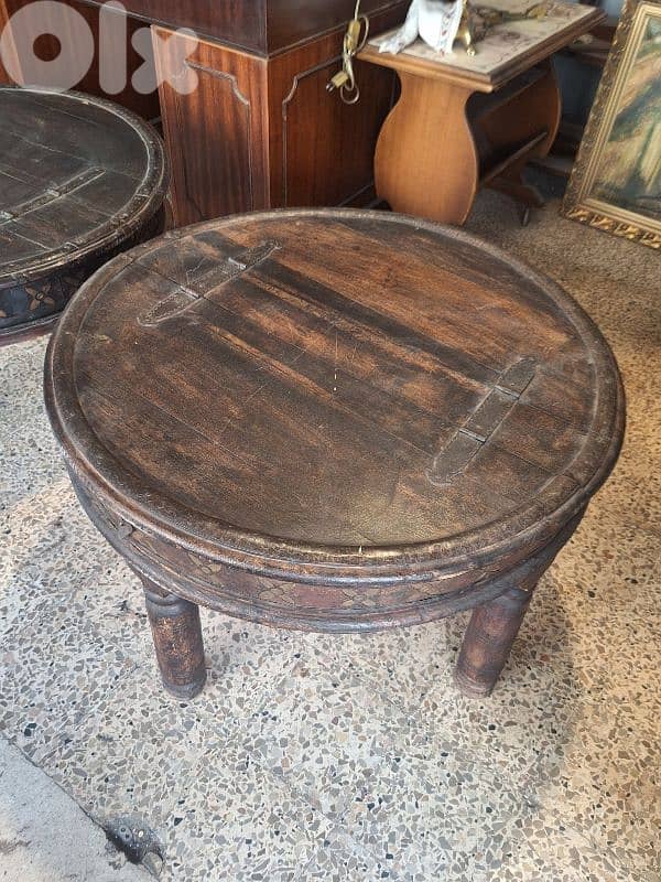 2 antique solid wood and bronze coffee tables 3