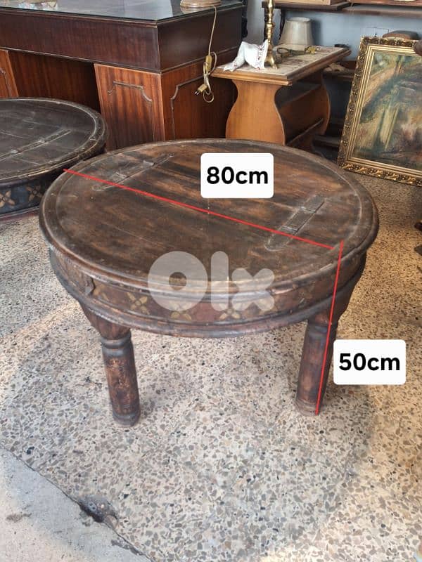 2 antique solid wood and bronze coffee tables 5