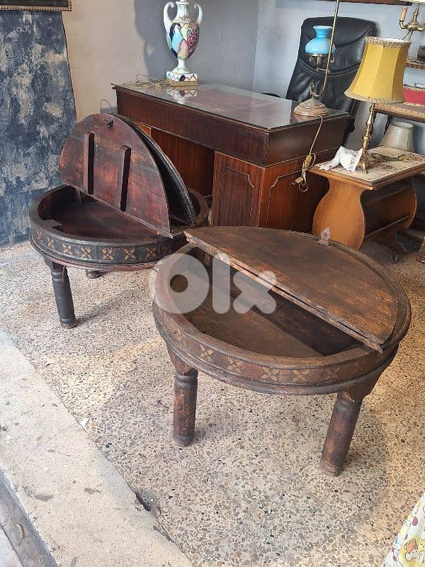 2 antique solid wood and bronze coffee tables 6