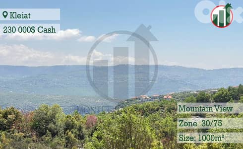 Land for sale in Kleiat with Mountain View !!!