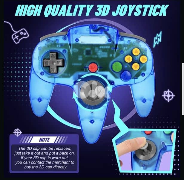 N64 controller 2 packs, Wired 64-bit Joystic (Clear Blue & Green) 8