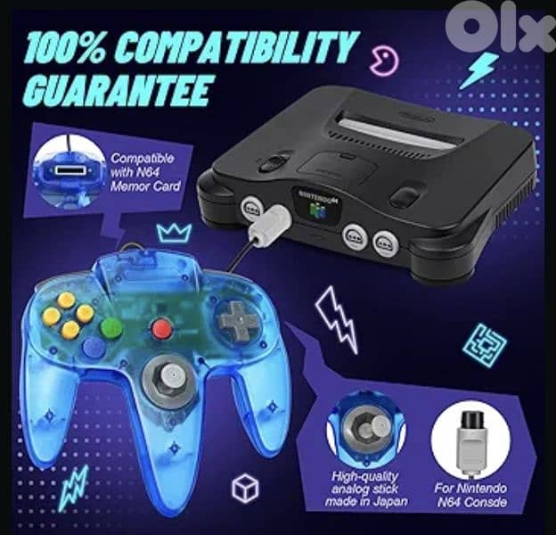 N64 controller 2 packs, Wired 64-bit Joystic (Clear Blue & Green) 13