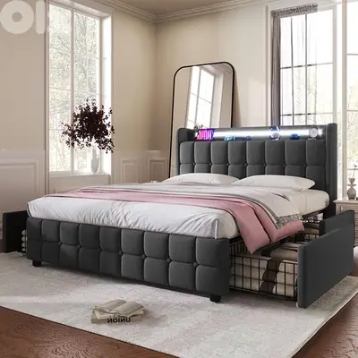 bed with 4 storage drawers Led and power charger jet