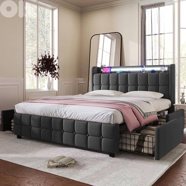 bed with 4 storage drawers Led and power charger jet 0