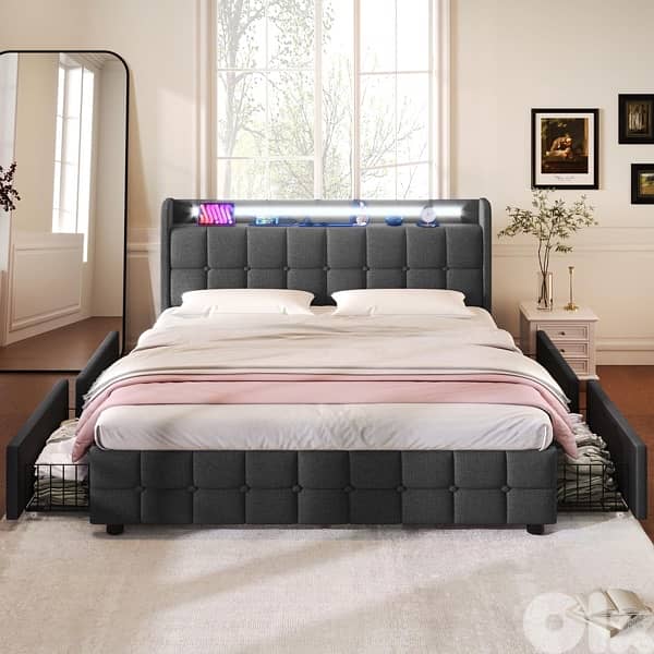 bed with 4 storage drawers Led and power charger jet 3