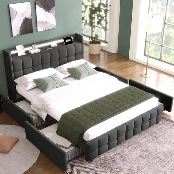 bed with 4 storage drawers Led and power charger jet 5