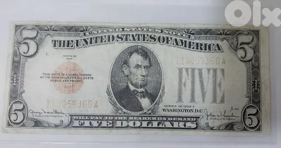Five USD Red Seal Banknote year 1928 خمسة دولار اميركي الطبعة الحمراء