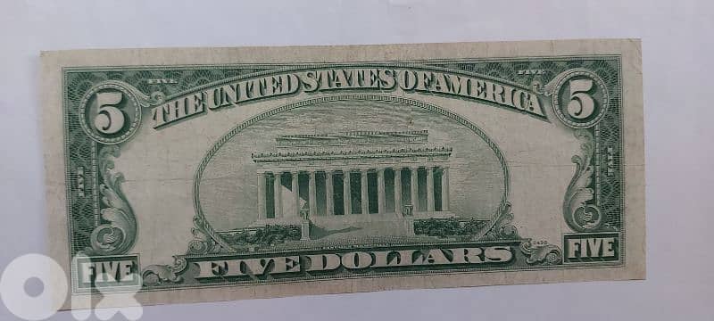 USA Five Dollars Red Seal Banknote year 1953 1