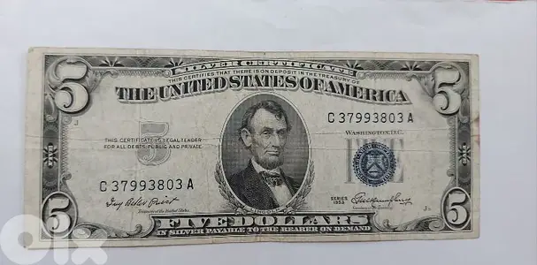 USA Five Dollars Silver Certificate Banknote year 1953