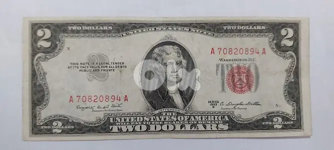 USA Two Dollars Red Seal Banknote year 1953 Memorial