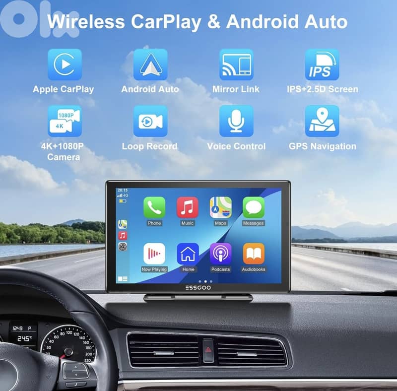 ESSGOO 9" IPS CarPlay Screen, Wireless A-pple CarPlay & Android 1