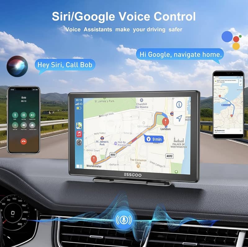 ESSGOO 9" IPS CarPlay Screen, Wireless A-pple CarPlay & Android 4