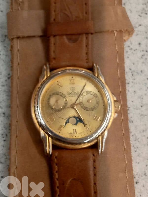 Swistar Triple Calendar Moonphase 18K Gold Plated  Swiss Made 1