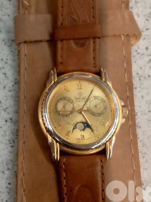 Swistar Triple Calendar Moonphase 18K Gold Plated  Swiss Made 2