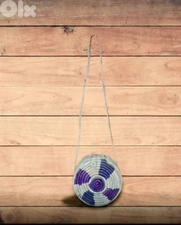 Handmade Straw Circle Bag - Purple Design 0