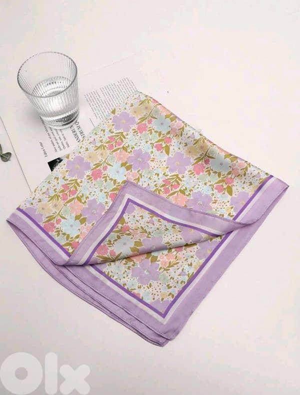 New Elegant Woman Boho Florals Print Lilac Square Scarf 3