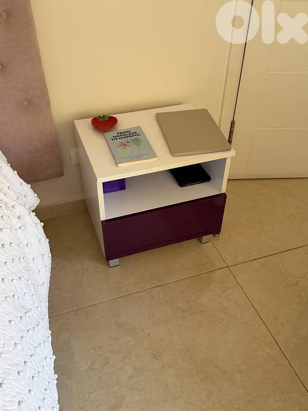 White and Purple Nightstand with Drawer 0
