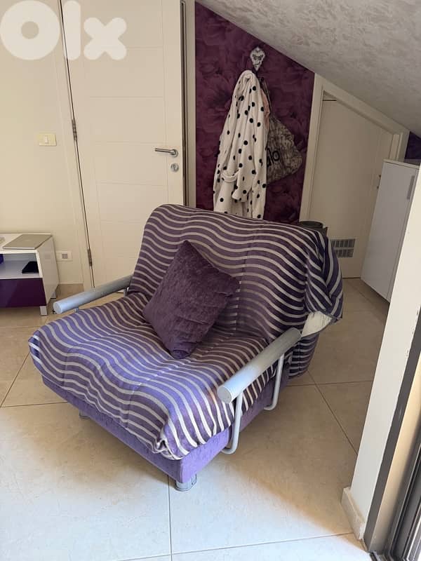 Purple Striped Convertible Chair Lounge 1