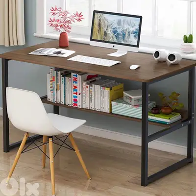 Home and office desk with bookshelves l100 w50 h74 brown
