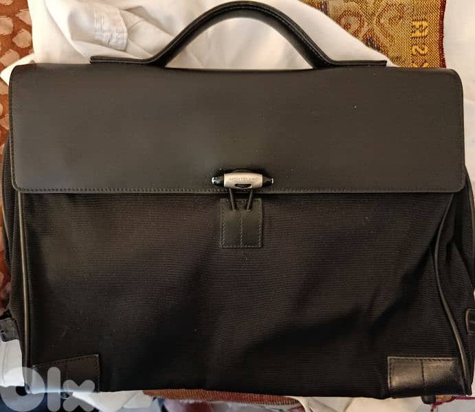 Montblanc Black Fabric and Leather Double Gusset Nightflight Briefcase 0
