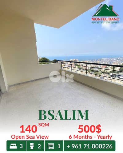 140 sqm Apartment For Rent in Bsalim بصاليم with Open Sea View