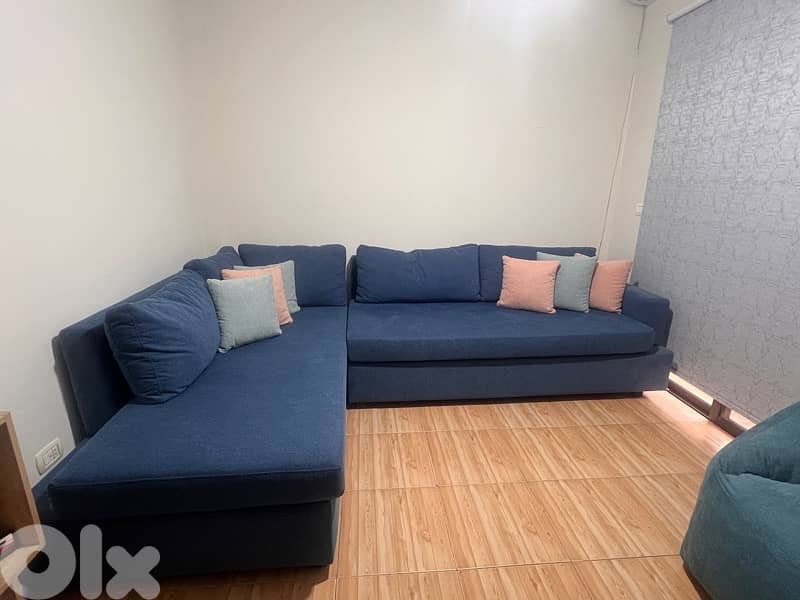 Modern Blue L-Shaped Sofa / Corner Couch – Spacious & Comfortable 0