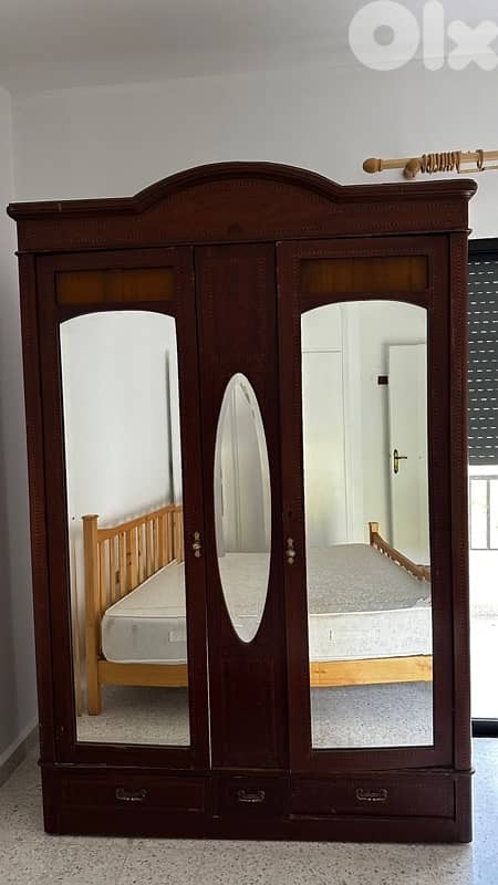 Antique Wooden Clothes Cabinet / Wardrobe with Mirrors – Vintage Style 0