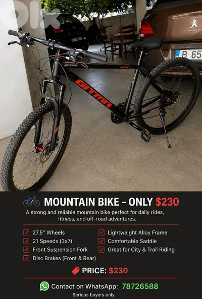 GITIMA Mountain Bike – Like New – ONLY $230