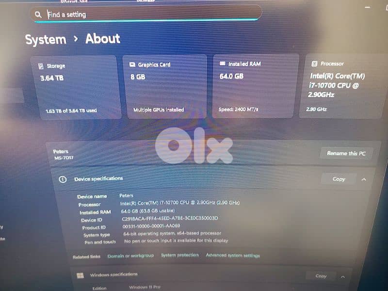 corei7 10gen 64gb ram 2tb nvme 2tb hdd asus 3070 oc 8gb 1