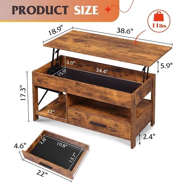 lift top coffee and computer table new in box industrial style 1