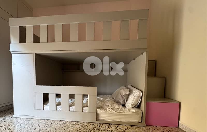 bunk bed with montessori floor bed + storage 0