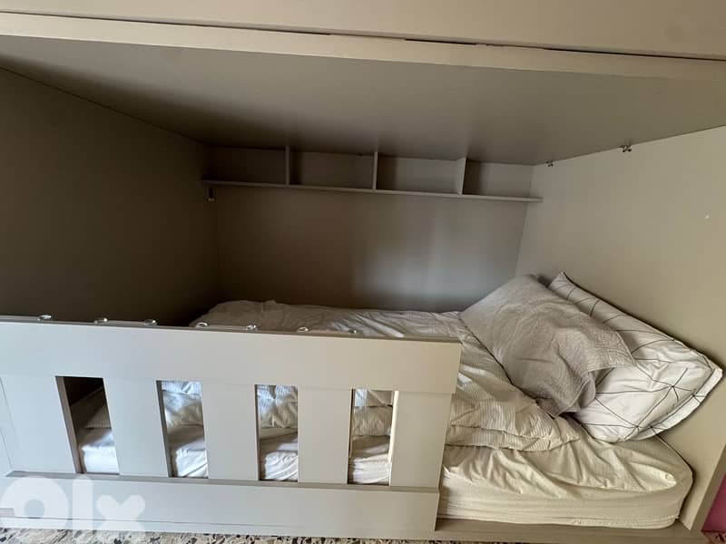 bunk bed with montessori floor bed + storage 2