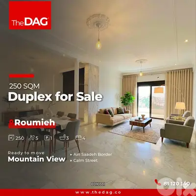 Deluxe 250 SQM Duplex in Ain Saadeh Roumieh for Sale