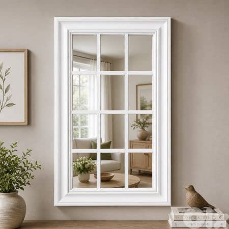 White Wooden Window Pane Wall Mirror 45 x 75 cm 0