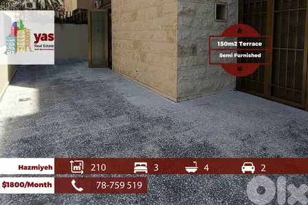 Hazmiyeh 210m2 | 150m2 Terrace | Semi Furnished | Calm Area | AA/MCH