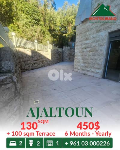 130 sqm Apartment For Rent in Ajaltoun عجلتون with 100 sqm Terrace