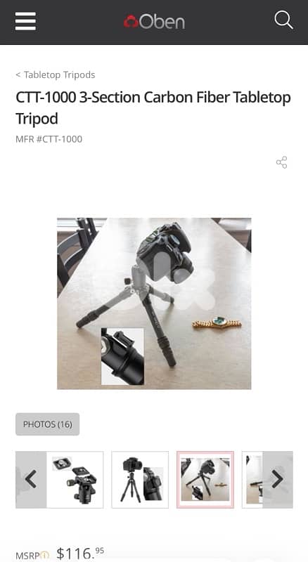 Oben 3-Section Carbon Fiber Tabletop Tripod 0