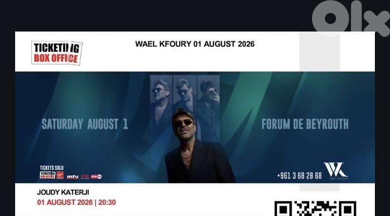 2 Tickets Wael Kfoury Concert - 1 Aug 0