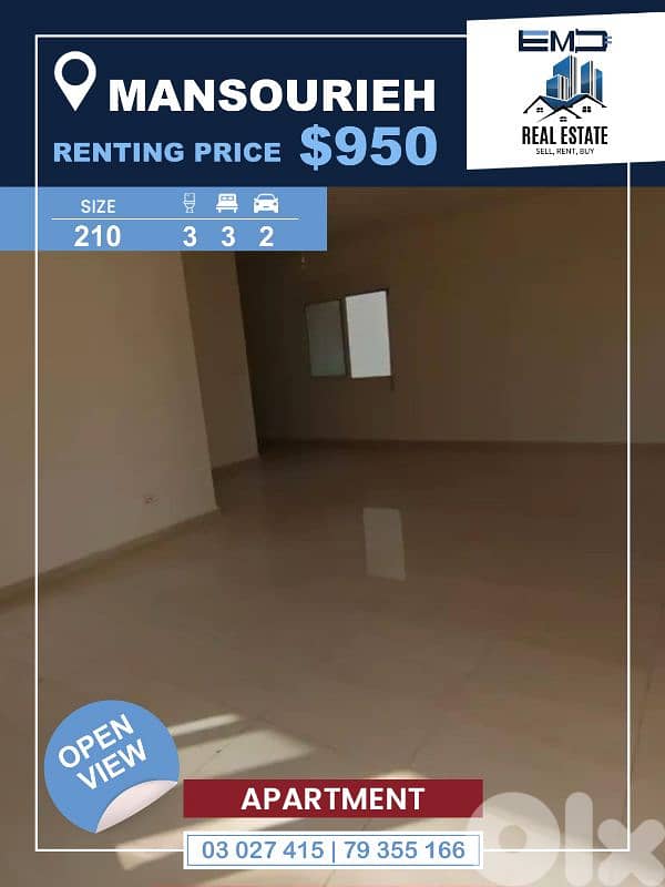 Open View Apartment for Rent in MANSOURIEH 0