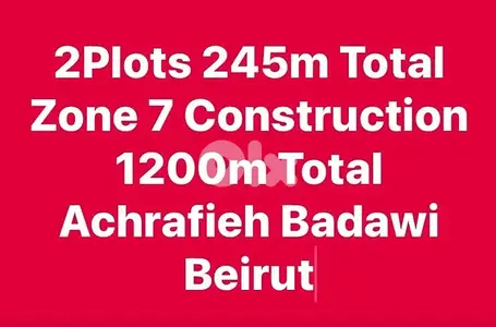 2Plots 245m Total Zone 7 Construction 1200m Achrafieh Badawi Beirut