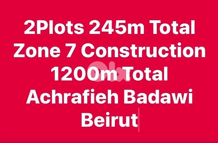 2Plots 245m Total Zone 7 Construction 1200m Achrafieh Badawi Beirut 0