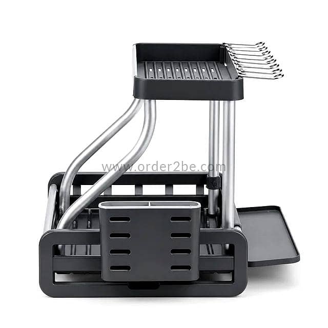 2-Tier Aluminum Dish Rack with Wine Glass Holder 5